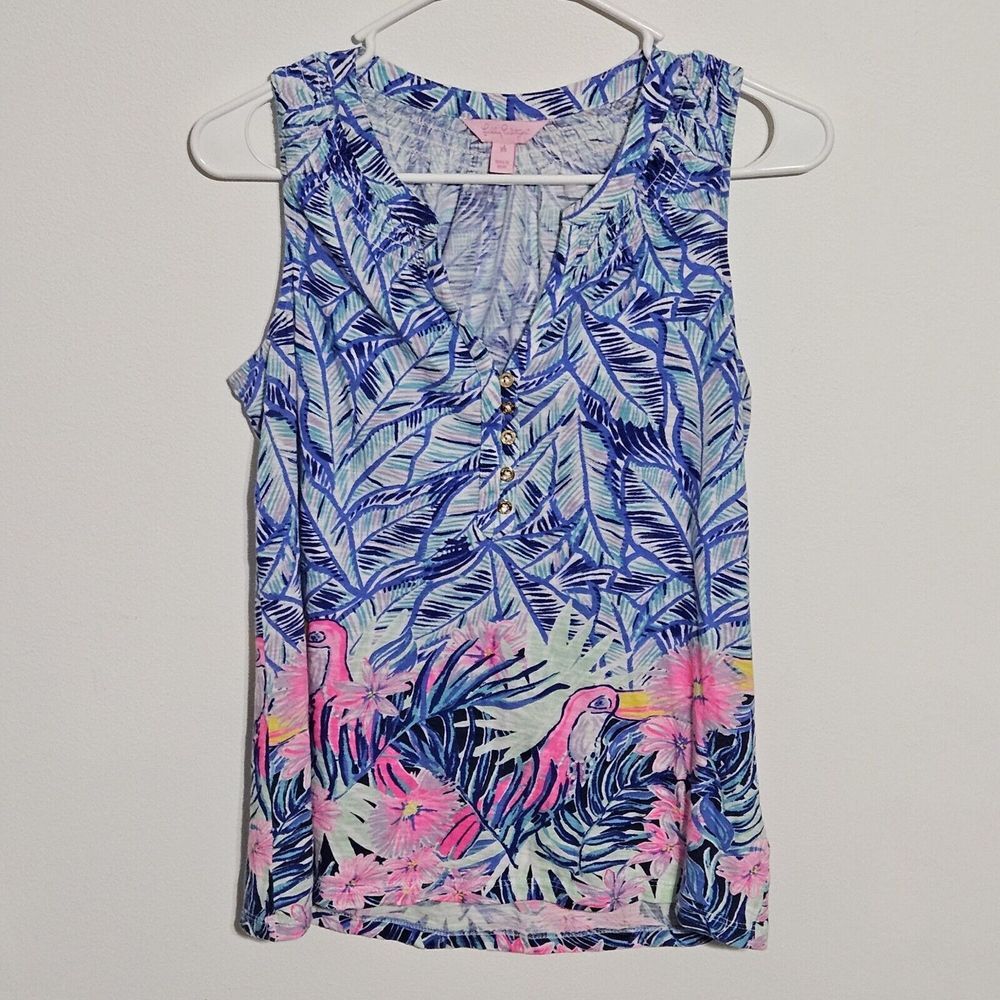 Lilly Pulitzer Size XS Sleeveless Blouse Essie‎ Top Tank Bennet Blue Let's Mango